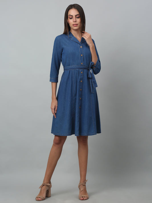 Women's Casual Shirt Collar Indigo blue Denim Shirt  Dress