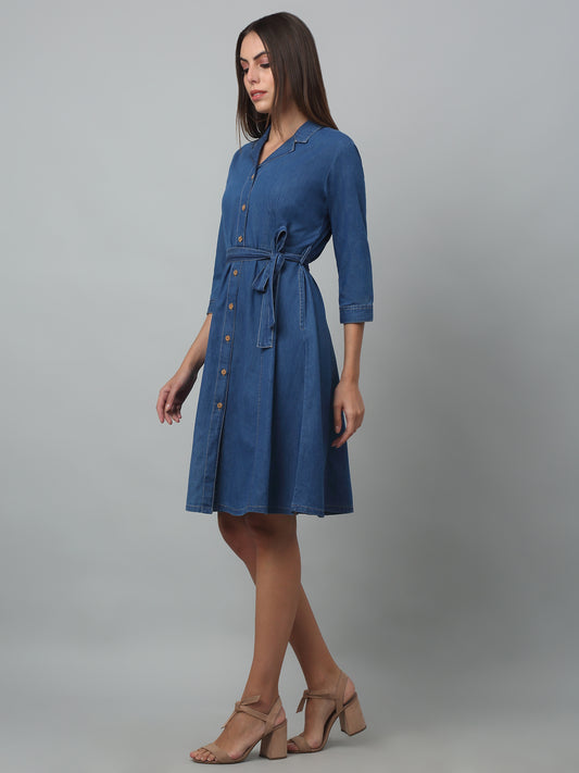 Women's Casual Shirt Collar Indigo blue Denim Shirt  Dress