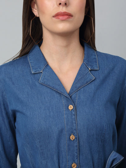 Women's Casual Shirt Collar Indigo blue Denim Shirt  Dress