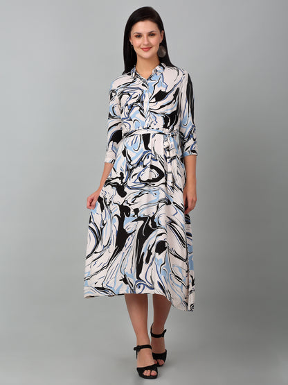 Women's Casual Shirt Collar Multi Color Abstract Print Fit & Flared Dress