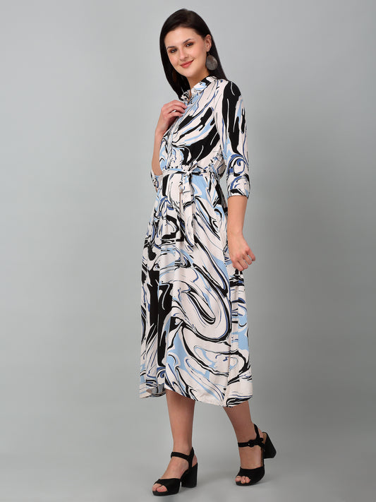 Women's Casual Shirt Collar Multi Color Abstract Print Fit & Flared Dress