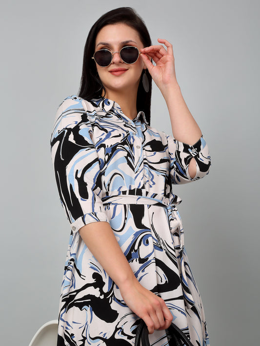 Women's Casual Shirt Collar Multi Color Abstract Print Fit & Flared Dress