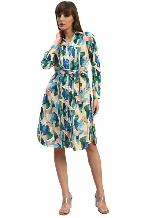 Women's Printed Multi V-Neck Full Sleeves Casual Dress