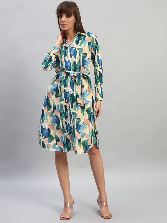 Women's Printed Multi V-Neck Full Sleeves Casual Dress