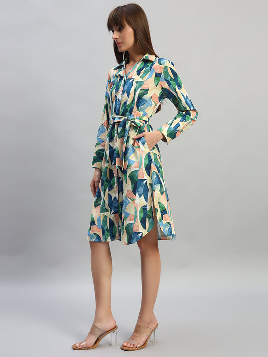 Women's Printed Multi V-Neck Full Sleeves Casual Dress