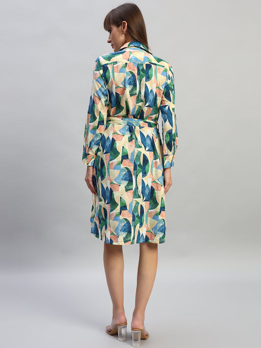 Women's Printed Multi V-Neck Full Sleeves Casual Dress