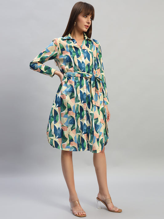 Women's Printed Multi V-Neck Full Sleeves Casual Dress