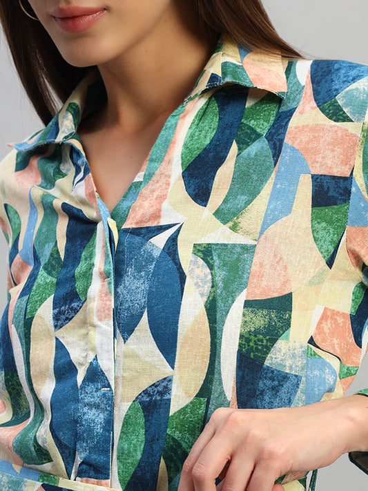 Women's Printed Multi V-Neck Full Sleeves Casual Dress