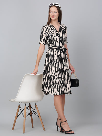 Women Black Shirt Collar Printed Dress