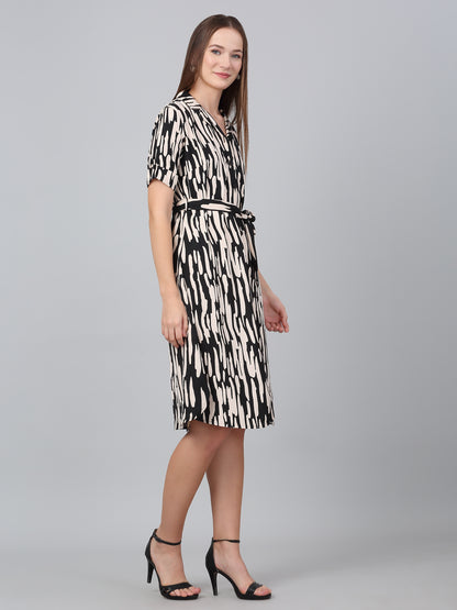 Women Black Shirt Collar Printed Dress