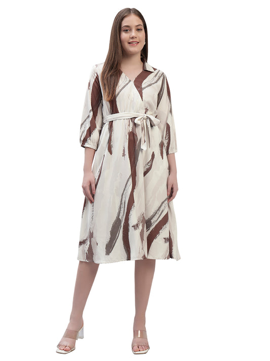 Women's Printed Multi 3/4th Sleeves V-Neck Casual Dress