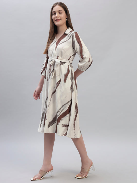 Women's Printed Multi 3/4th Sleeves V-Neck Casual Dress