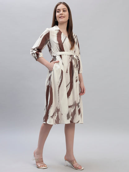 Women's Printed Multi 3/4th Sleeves V-Neck Casual Dress