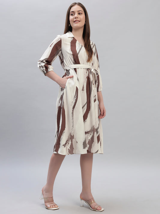 Women's Printed Multi 3/4th Sleeves V-Neck Casual Dress