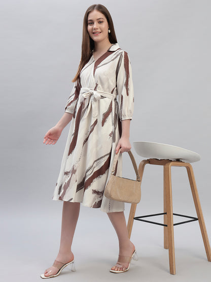 Women's Printed Multi 3/4th Sleeves V-Neck Casual Dress