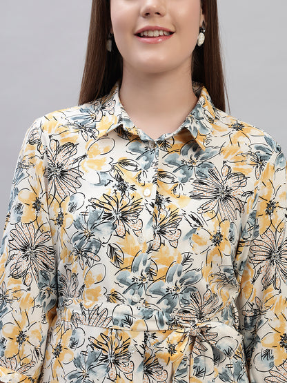 Women's Printed Multi 3/4th Sleeves Spread Collar Casual Dress