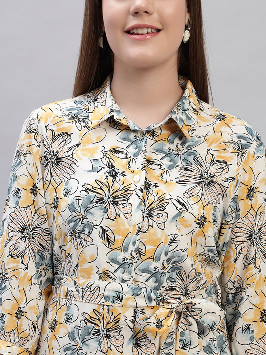 Women's Printed Multi 3/4th Sleeves Spread Collar Casual Dress