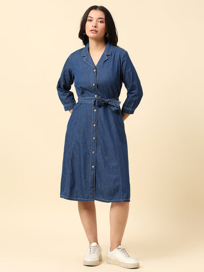 Dress for Women | Breathable & Soft with Color Fastness Regular Fit Notched Lapel Cotton Fabric Solid Pattern