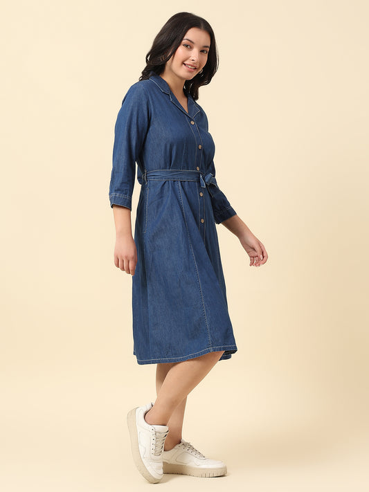 Dress for Women | Breathable & Soft with Color Fastness Regular Fit Notched Lapel Cotton Fabric Solid Pattern