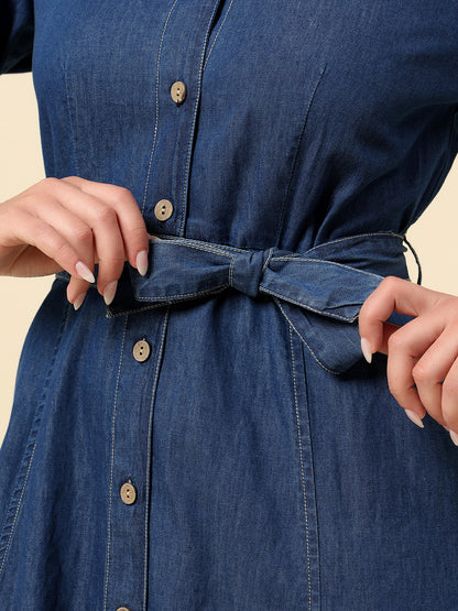 Dress for Women | Breathable & Soft with Color Fastness Regular Fit Notched Lapel Cotton Fabric Solid Pattern