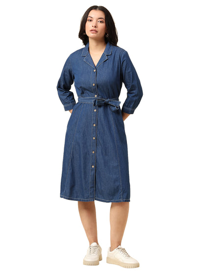 Dress for Women | Breathable & Soft with Color Fastness Regular Fit Notched Lapel Cotton Fabric Solid Pattern