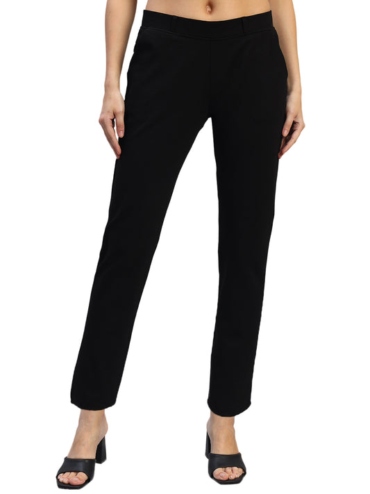 Women's Solid Black Regular Fit Casual Jegging