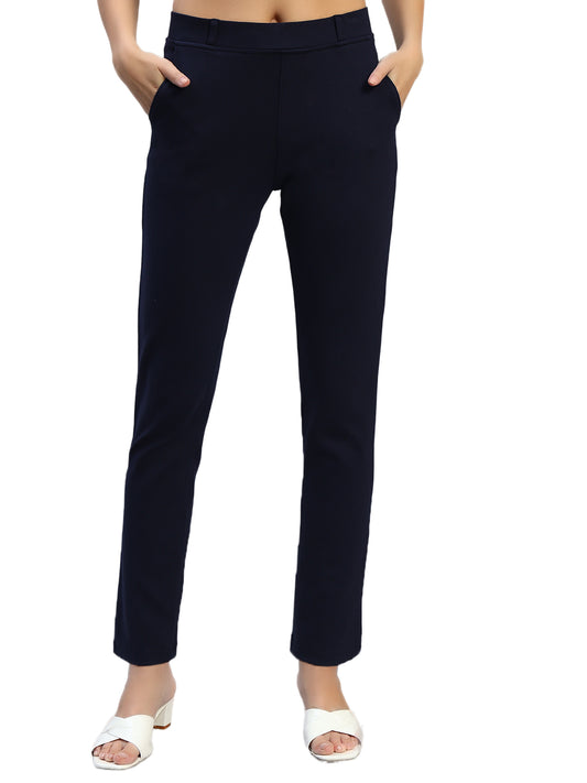 Women's Solid Navy Blue Regular Fit Casual Jegging