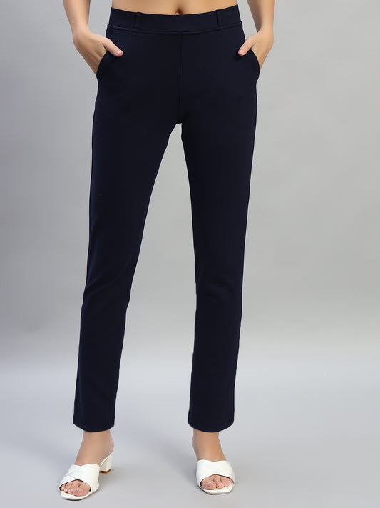 Women's Solid Navy Blue Regular Fit Casual Jegging