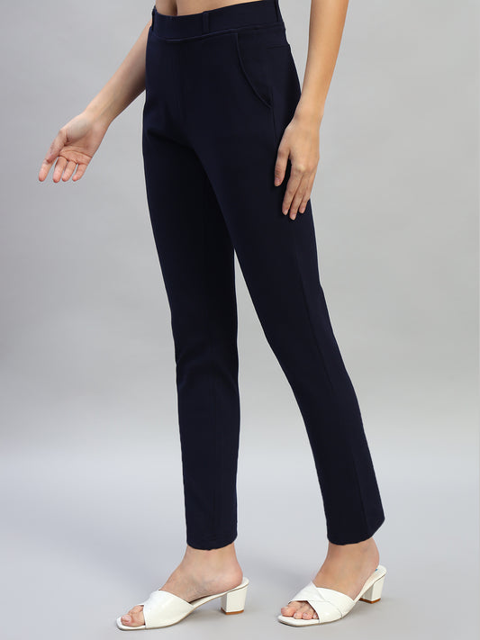 Women's Solid Navy Blue Regular Fit Casual Jegging