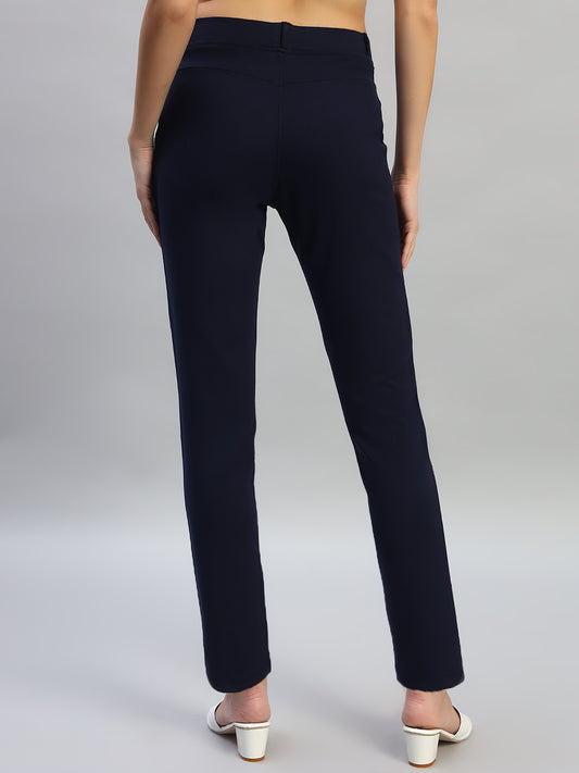 Women's Solid Navy Blue Regular Fit Casual Jegging