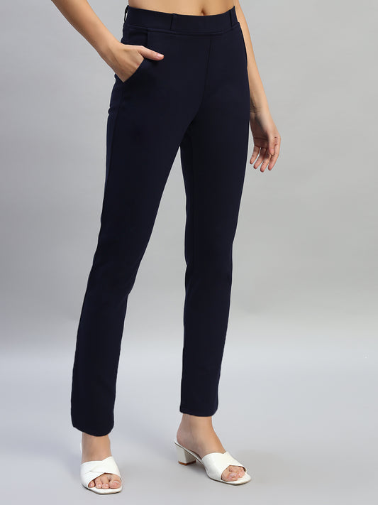 Women's Solid Navy Blue Regular Fit Casual Jegging