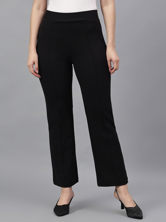 Women's Solid Black Regular Fit Casual Jegging