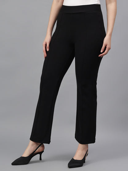 Women's Solid Black Regular Fit Casual Jegging