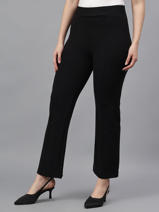 Women's Solid Black Regular Fit Casual Jegging