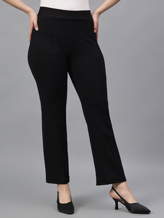 Women's Solid Black Regular Fit Casual Jegging