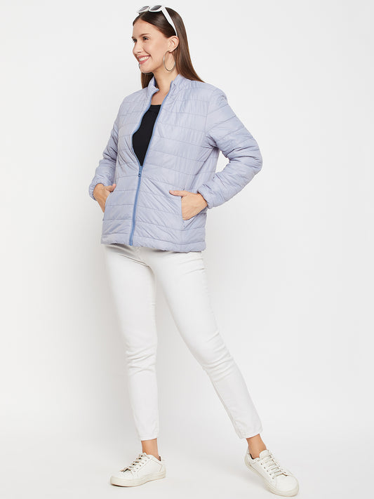 Women's Casual Blue Quilted Reversible Jacket