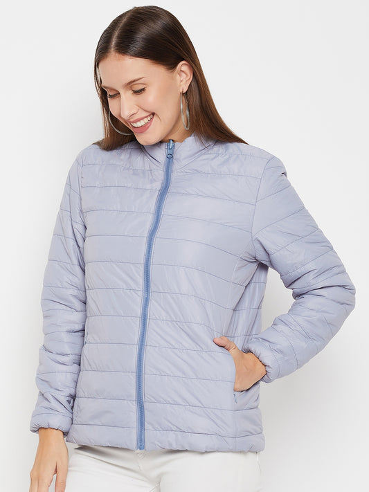 Women's Casual Blue Quilted Reversible Jacket
