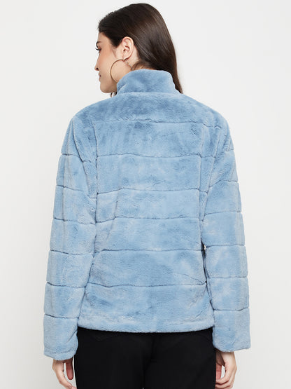 Women's Casual  Blue Soft Faux Fur  Jacket