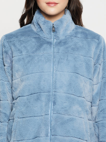 Women's Casual  Blue Soft Faux Fur  Jacket