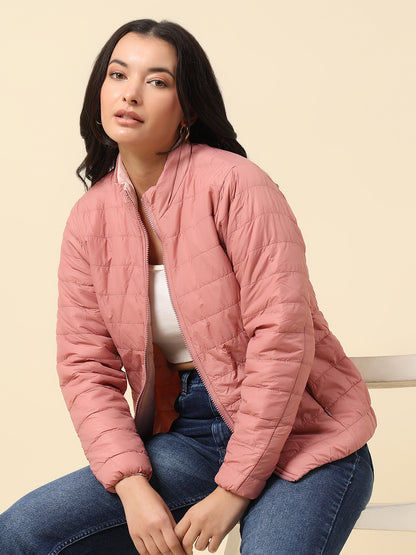 Reversible Jacket for Women | Premium Casual Jacket Regular Fit Mock Neck Nylon Fabric Solid Pattern