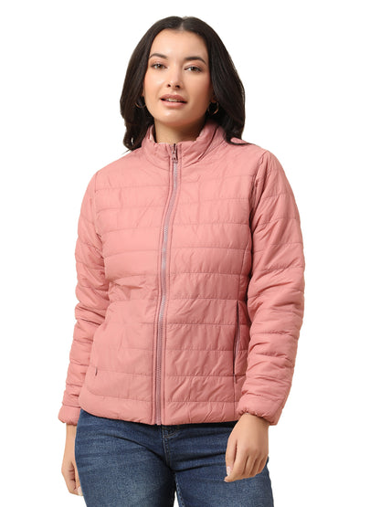 Reversible Jacket for Women | Premium Casual Jacket Regular Fit Mock Neck Nylon Fabric Solid Pattern