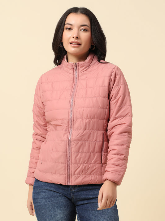 Reversible Jacket for Women | Premium Casual Jacket Regular Fit Mock Neck Nylon Fabric Solid Pattern