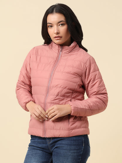 Reversible Jacket for Women | Premium Casual Jacket Regular Fit Mock Neck Nylon Fabric Solid Pattern