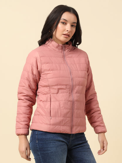 Reversible Jacket for Women | Premium Casual Jacket Regular Fit Mock Neck Nylon Fabric Solid Pattern
