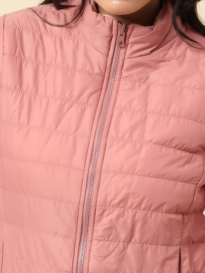 Reversible Jacket for Women | Premium Casual Jacket Regular Fit Mock Neck Nylon Fabric Solid Pattern