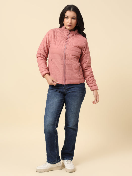 Reversible Jacket for Women | Premium Casual Jacket Regular Fit Mock Neck Nylon Fabric Solid Pattern