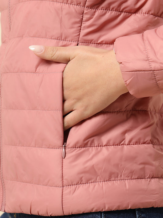 Reversible Jacket for Women | Premium Casual Jacket Regular Fit Mock Neck Nylon Fabric Solid Pattern