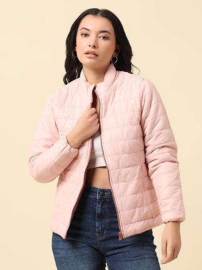 Reversible Jacket for Women | Premium Casual Jacket Regular Fit Mock Neck Nylon Fabric Solid Pattern