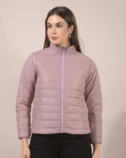 Reversible Jacket for Women | Premium Casual Jacket Regular Fit Mandarin Neck Nylon Fabric Solid Pattern