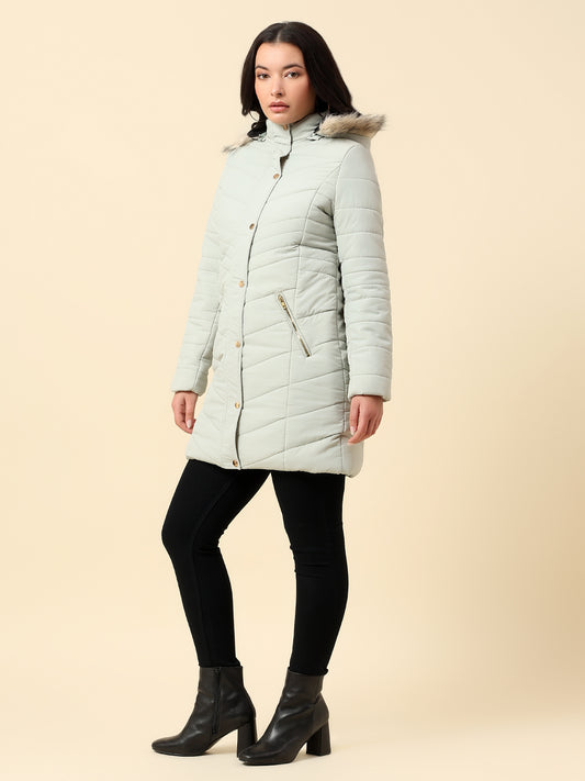 Jacket for Women | Premium Casual Jacket Regular Fit Hooded Nylon Fabric Solid Pattern